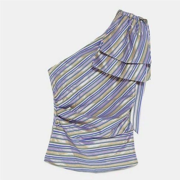 NWT 🦋 BLOGGERS FAVORITE 🦋 ZARA STRIPED TOP BLOUSE SIZE M - Picture 2 of 9